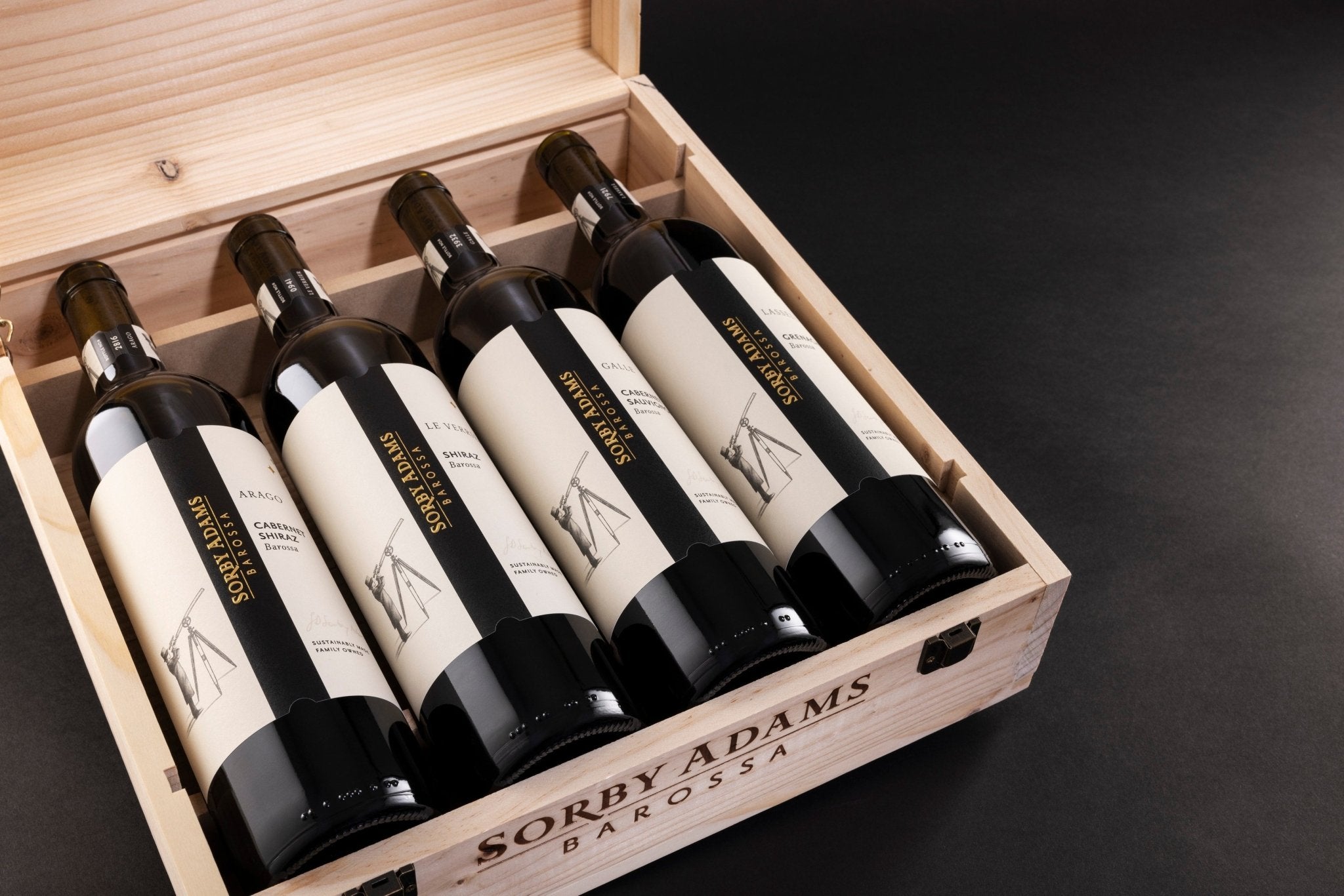 Gift 4 Bottle Timber Boxed Sorby Adams Neptune Rings Pack - Cabernet Shiraz - Sorby Adams Wines